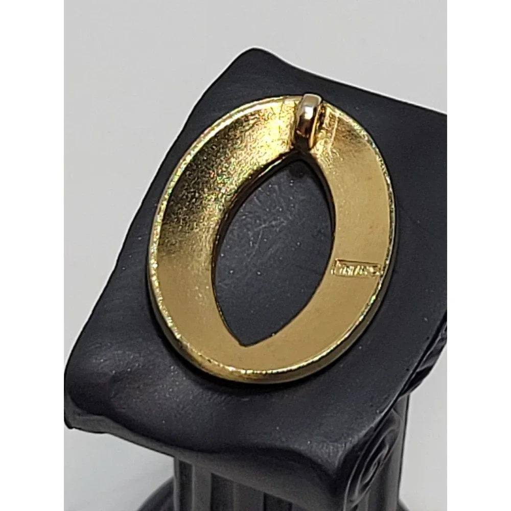 Trifari Oval O Gold Plated Textured Statement Pendant Signed Vintage 1970s Charm
